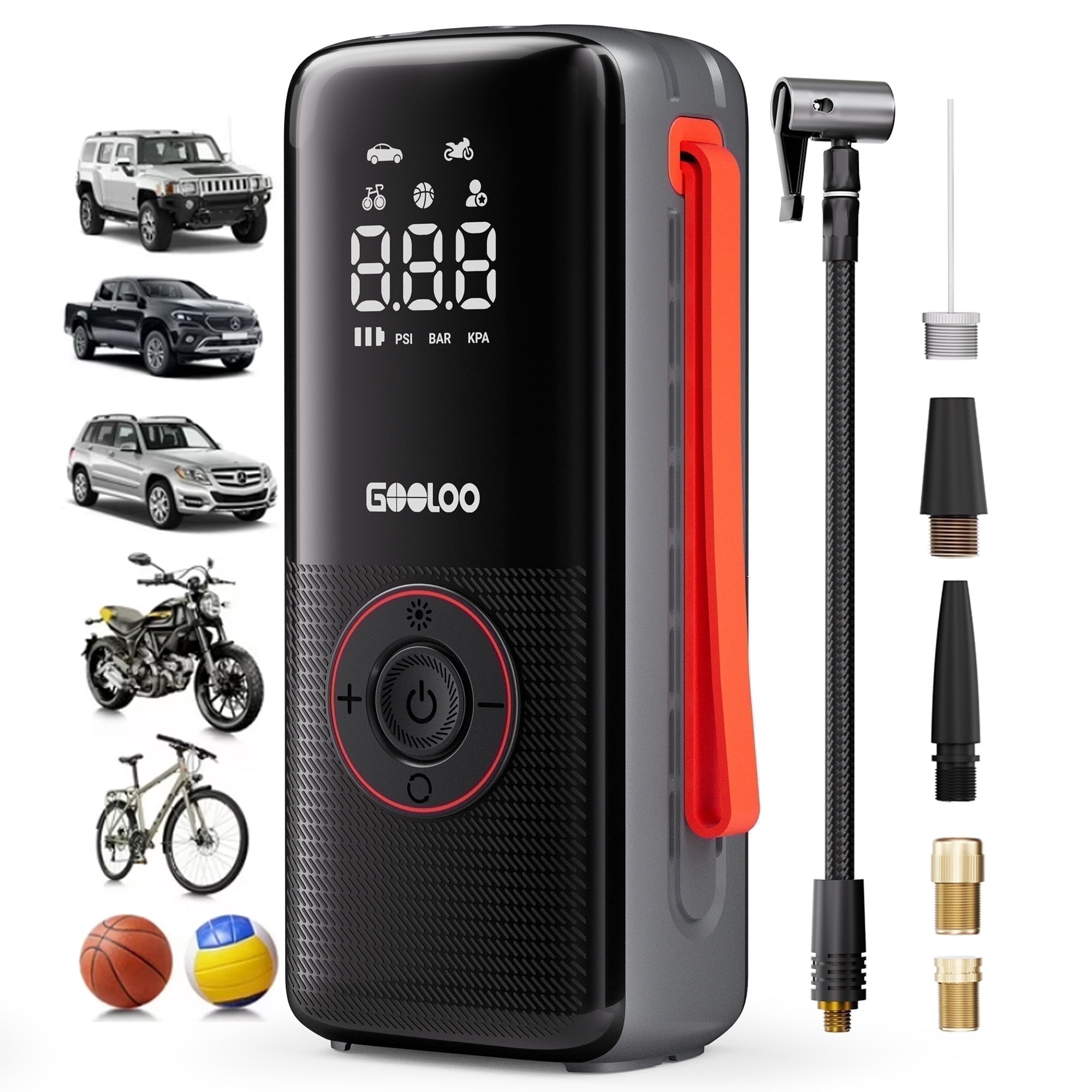GOOLOO A6 LITE Tire Inflator Portable Air Compressor, 160 PSI, 7500mAh, 3X Faster Air Pump for Car Tires, with Tire Pressure Gauge for Motorcycle, E-Bike, Ball, SUV