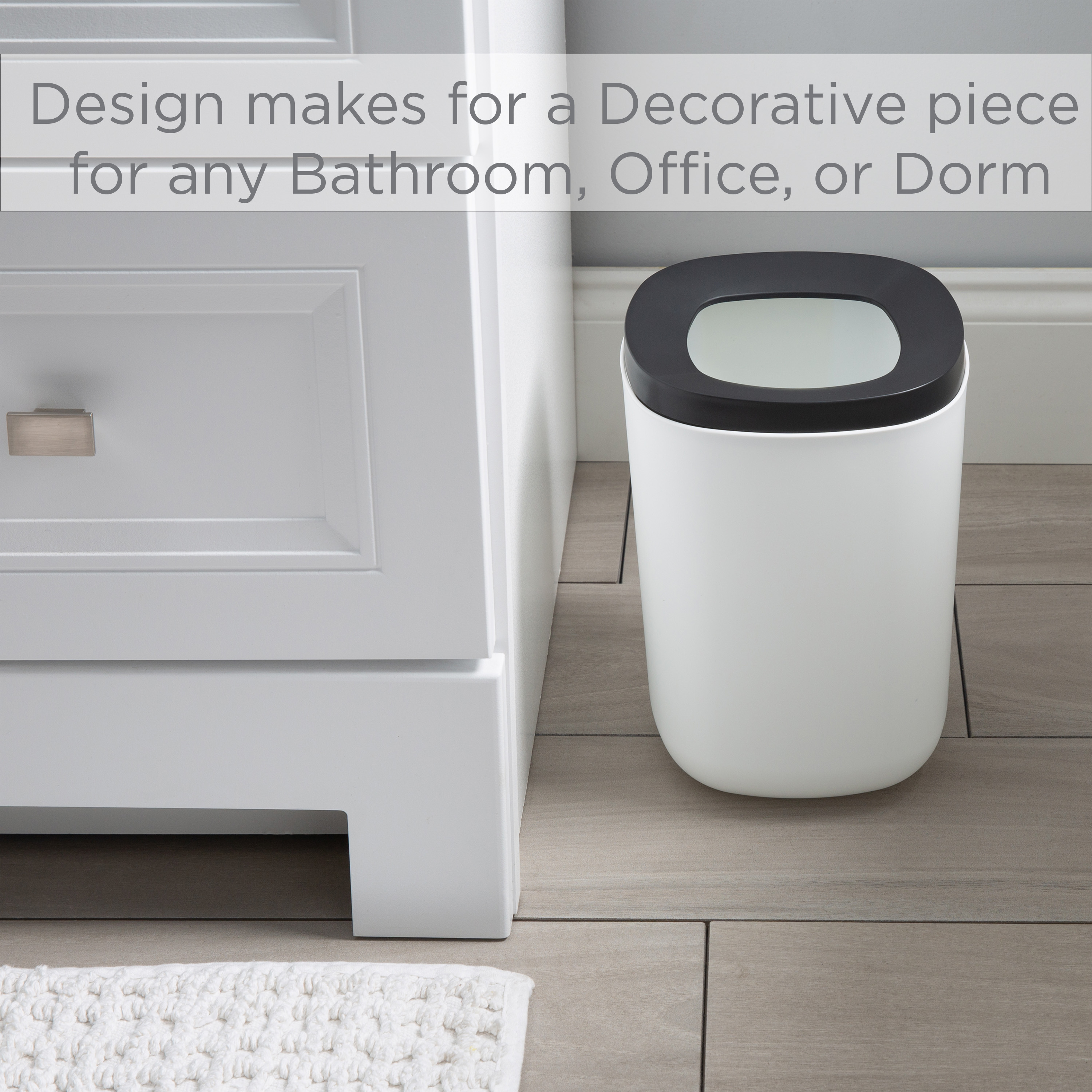 Bath Bliss 2 Pack 2 Tone Two Piece Plastic Wastebasket in Black & White