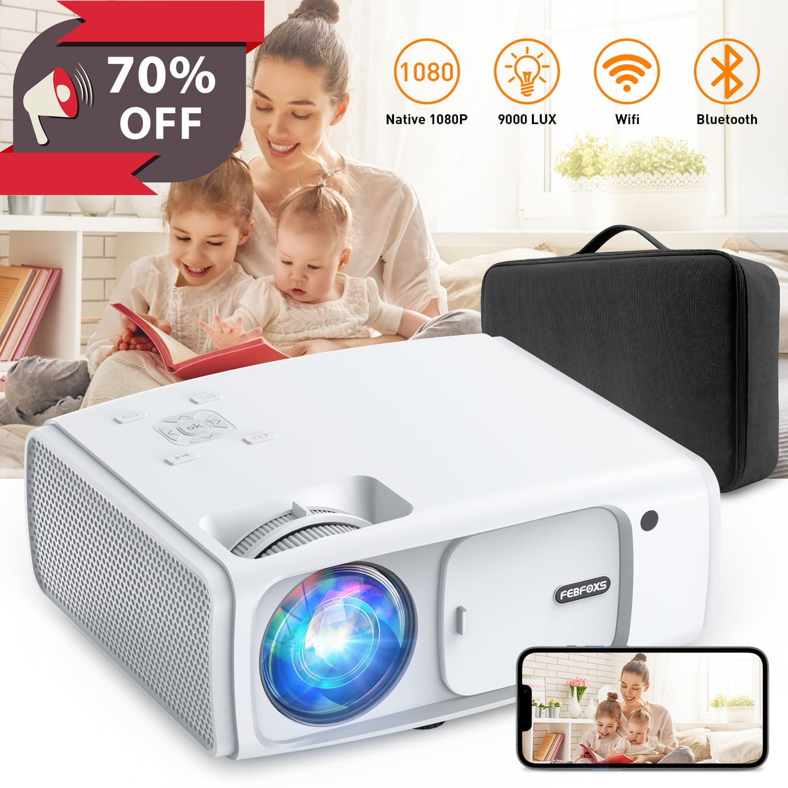 5G Wifi Bluetooth Projector, Native 1080P Projector with Carrying Bag, 4K  and 250" Display Supported Movie Projector, 400 ANSI Lumen Home Theater  Projector Compatible with Phone/PC/DVD/PS5