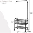 thumbnail image 2 of Laundry Cart with Hanging Rack Rolling Laundry Hamper Sorter with Wheels Shelf,Black, 2 of 6