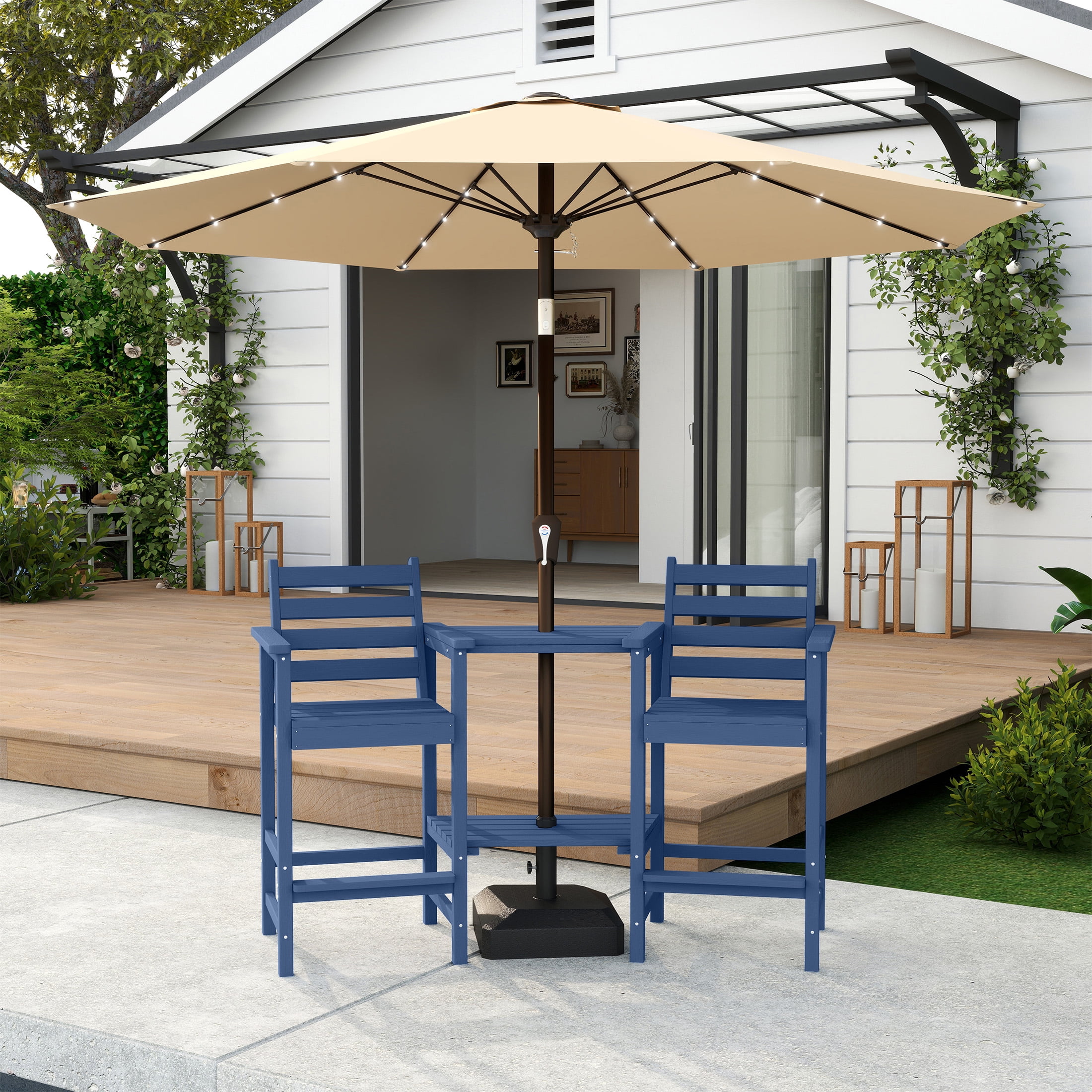 AreShark HDPE Tall Adirondack Chair Set with Removable Double Trays (Set of 2) Navy