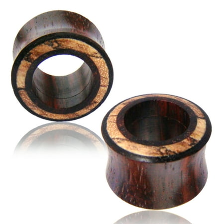 - Organic Tamarind Wood Zebra Wood Inlay Two-Tone Double Flared Saddle Ear Tunnels, Pair