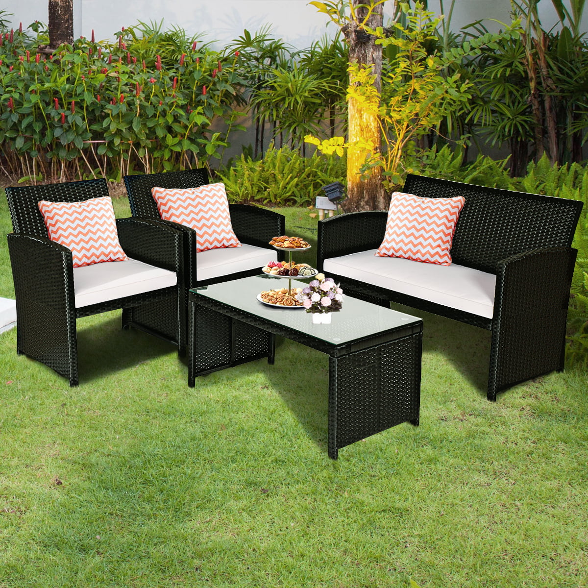 Steel Poly Rattan Garden Furniture Set Patio Wicker 2x Chair 1x Table black new 