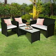Topbuy 4 Piece Outdoor Patio Rattan Furniture Set Black Wicker Cushioned Seat For Garden, porch, Lawn