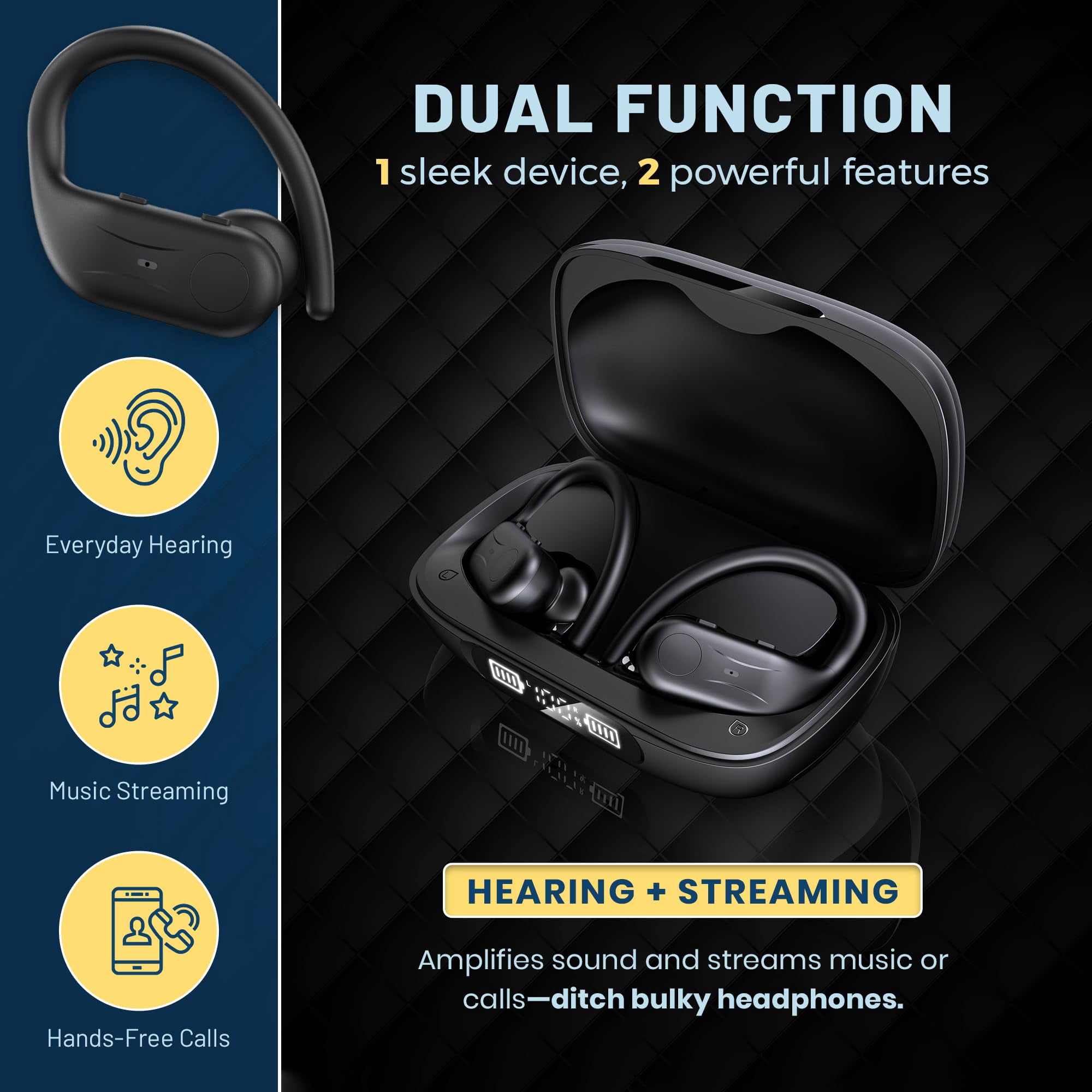 Rechargeable Bluetooth Hearing Aids for Seniors – Easy-to-Use Behind the Ear Sound Amplifier with Automatic Noise Cancelling – BTE Hearing Loss Aids for Adults Men & Women with LED Charging Case