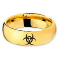 thumbnail image 2 of Tungsten Biohazard Toxic Poison Symbol Band Ring 7mm Men Women Comfort Fit 18k Yellow Gold Dome Polished, 2 of 4