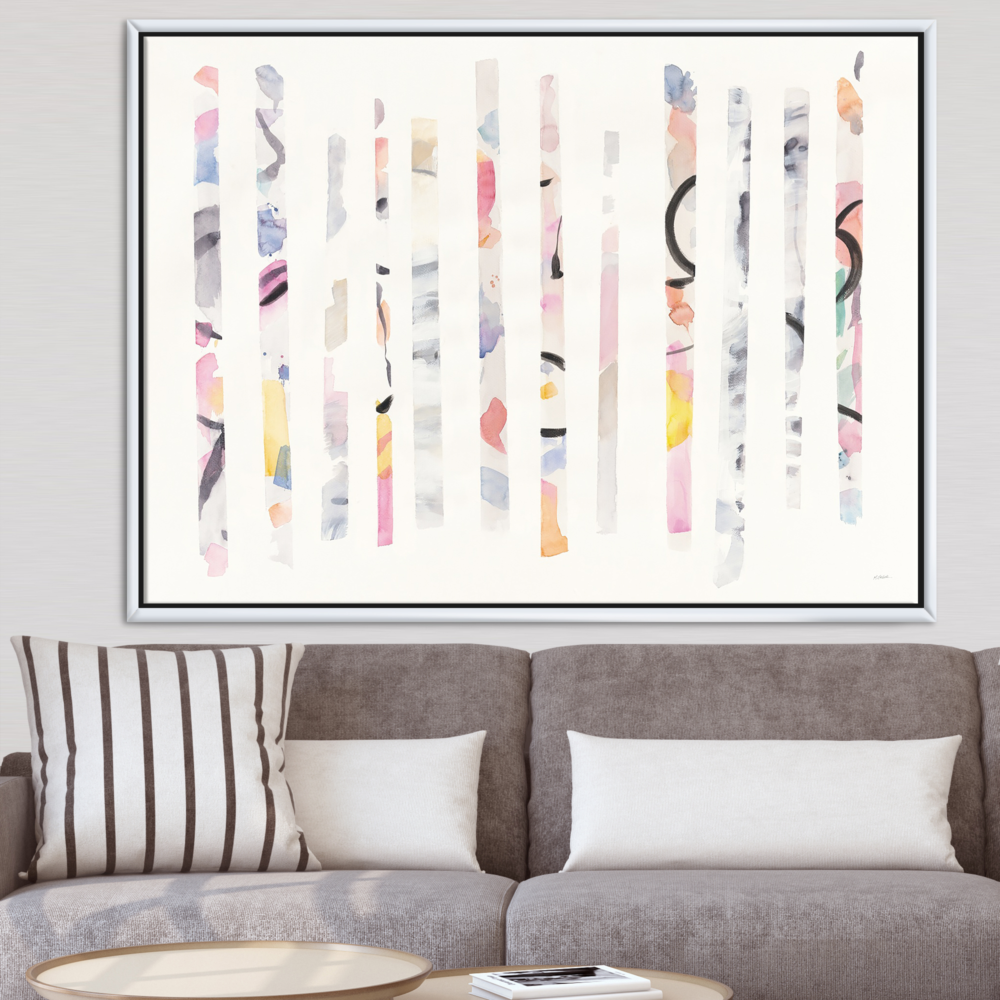 Designart ' Multi'Color Geometric Bars Modern Transitional Framed Canvas