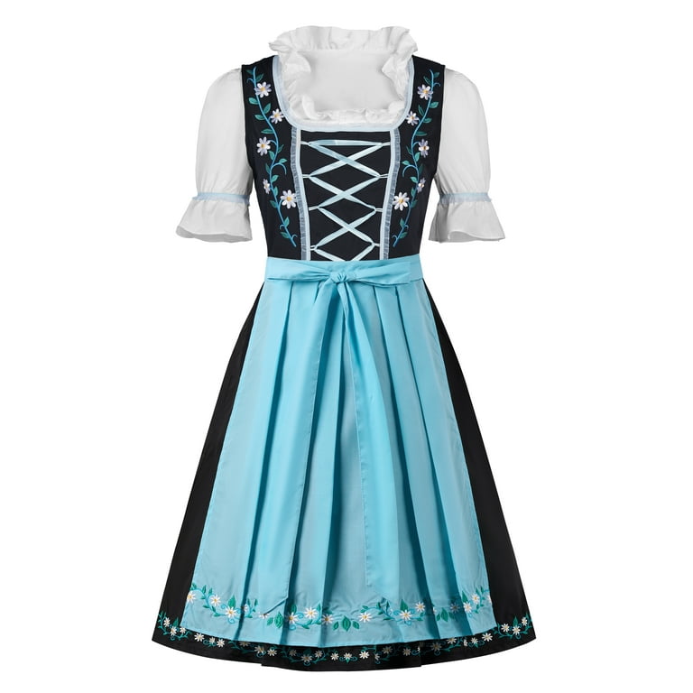 open lace back dress Women's German Dirndl Dress Black Red S main image 1