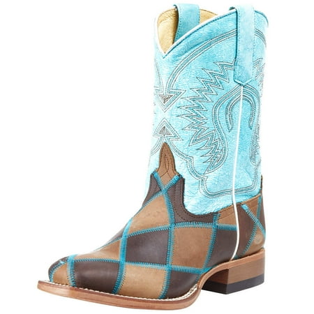 

Anderson Bean Boys HPK1055 Kids Horse Power Insane in the Membrane Patchwork Cowboy Boots 9 child Brown/Turquoise