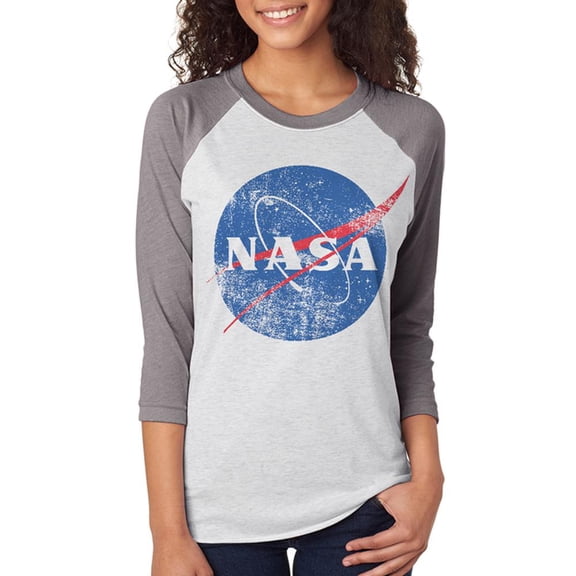 NASA Vintage Distressed Logo Unisex Raglan T Shirt Premium Heather-Heather White MD