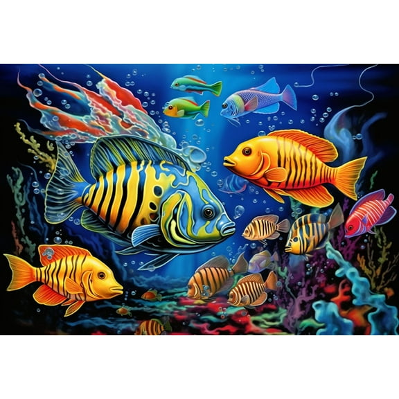 jigsaw Puzzles 50 pieces for adults Underwater colorful Fishes gold Formation wooden Challenging Puzzles Perfect for Game Nights 7.9'' x 5.9''