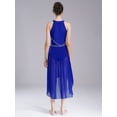 thumbnail image 3 of TiaoBug Womens Rhinestone Lyrical Dance Costume Sleeveless Modern Contemporary Asymmertical Dress Blue S, 3 of 7