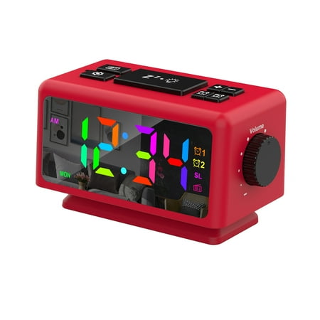 Rvasteizo Perpetual Calendar FM Radio Alarm Clock RGB Colorful Mirror Large Screen Display Electronic Clock Suitable For Giving Holiday Gifts