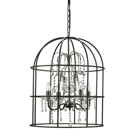 Creative Co-Op Metal Birdcage Chandelier with 4 Lights & Glass Crystals