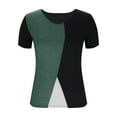 thumbnail image 4 of VgaVtl Short Sleeve Womens Tee Shirts Cotton Tunic Shirts for Women Fancy Slim Holiday Casual Solid Patchwork Tops,Green M, 4 of 6