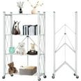 thumbnail image 1 of Tier Folding Shelf with Wheels  Metal Steel Collapsible Shelves  Folding Bookshelf no Assembly  Portable Folding Storage Shelves  Rolling Standing Utility Rack for Kitchen  Office  Rustic, 1 of 6