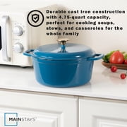 The Mainstays 4.75QT Non-Stick Cast Iron Enamel Pot, Blue, Easy Cleaning