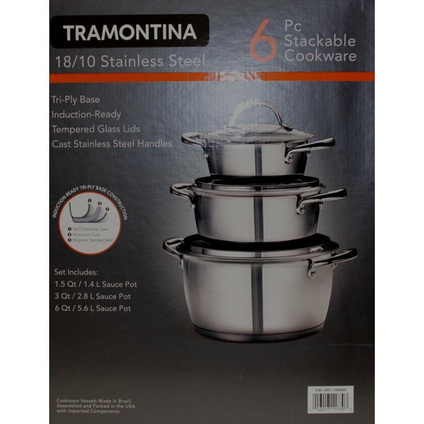 Tramontina 18/10 Stainless Steel 6 Piece Stackable Cookware Set NEW