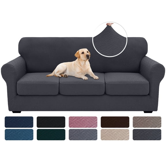 JIATER 4-Piece Sofa Cover Stretch Couch Cover Washable Sofa Slipcover Furniture Protector with 3 Cushion Covers,Sofa Dark Gray