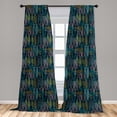 thumbnail image 4 of Ambesonne Geometric Boho Curtains, Tropical Ethnic Art, Pair of 28"x63", Teal Indigo and Rose, 4 of 4