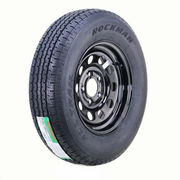 ROCKMAN Trailer Tire Wheel Assembly ST205/75R15 8-Ply D 107M 5 Lug on 4.5" PCD Black Mod Rim