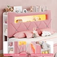 thumbnail image 6 of Hijob Full Size Bed Frame for Girls/Kids with 2-Tier Storage Headboard, Velvet Upholstered Platform Bed with 2 Storage Drawers, Built in Charging Station & LED, Pink, 6 of 13