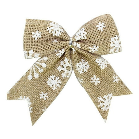 VICOODA 5.5 Inches Burlap Snowflake Bowknot Bow Tie Ornaments Christmas Tree Decoration Pendant Hangs Rustic Wedding Decor,