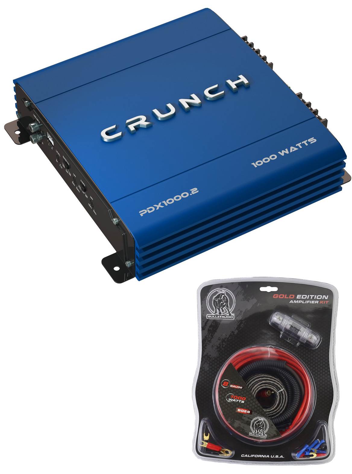 Crunch PowerDriveX 1000W 2 Channel Blue A/B Car Amplifier + 8-Gauge