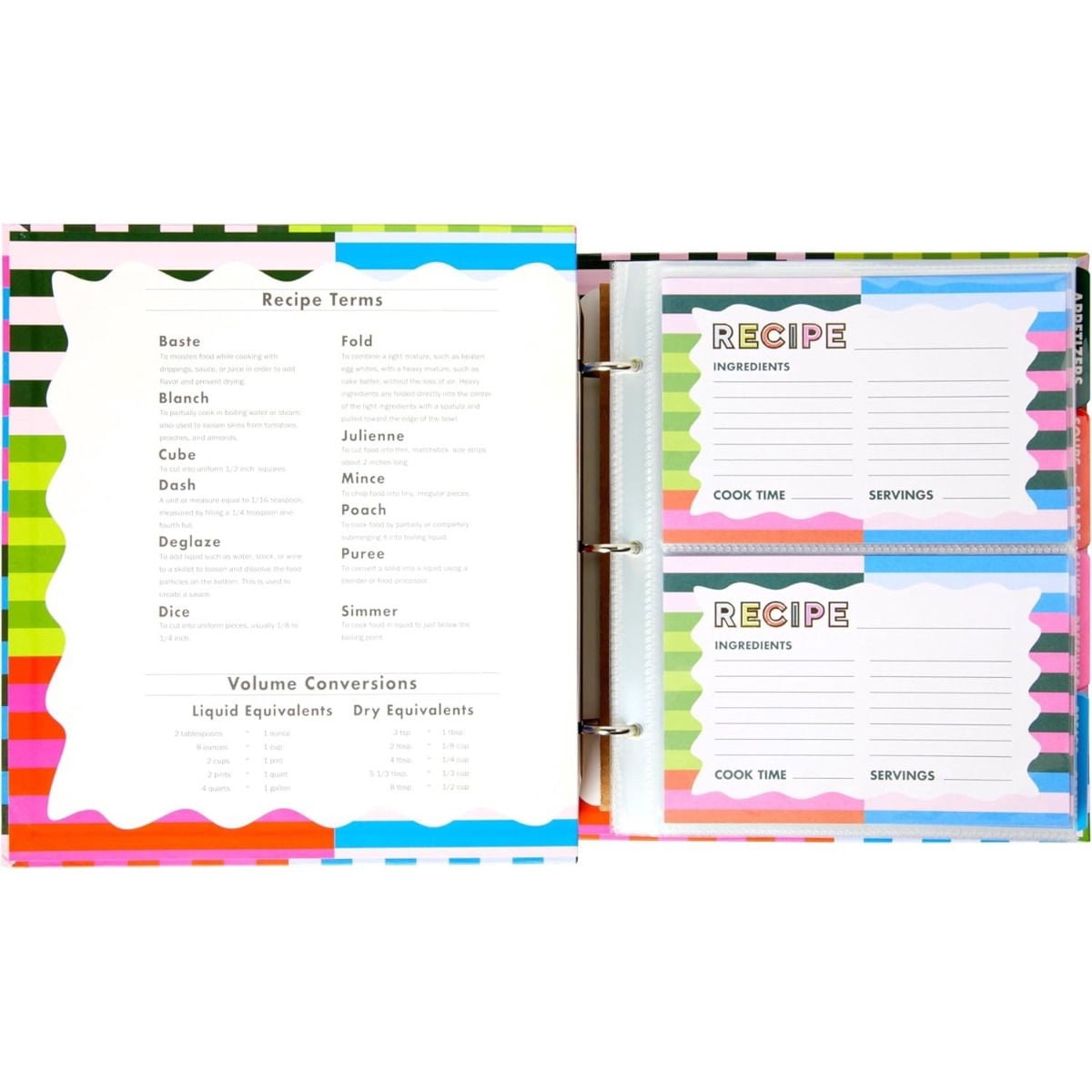 C.R. Gibson Kitchen Recipe Binder and Cards | Bold Stripes