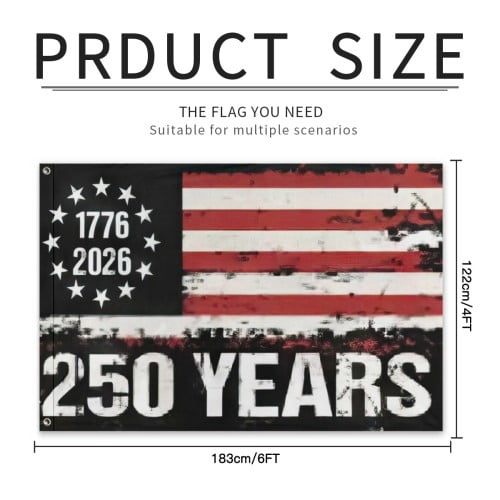 USA 250th Anniversary Flag Double-Sided 4x6 Ft American Independence 1776–2026 Celebration Flag 250 Years Birthday Patriotic Banner for Indoor Outdoor Decor