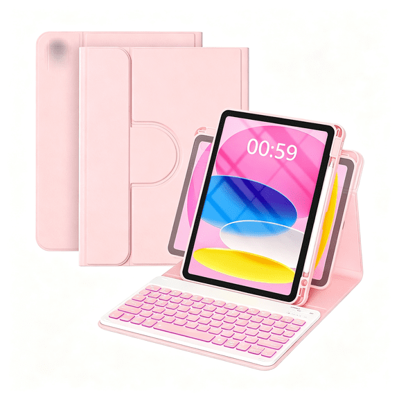 GJX for Ipad A16 Case with Keyboard 11Th&10Th Generation Dedicated|7-Color Backlit Wireless Detachable Keyboard&360° Rotating Cover (Ipad Placed Horizontal Or Vertical) with Pencil Holder