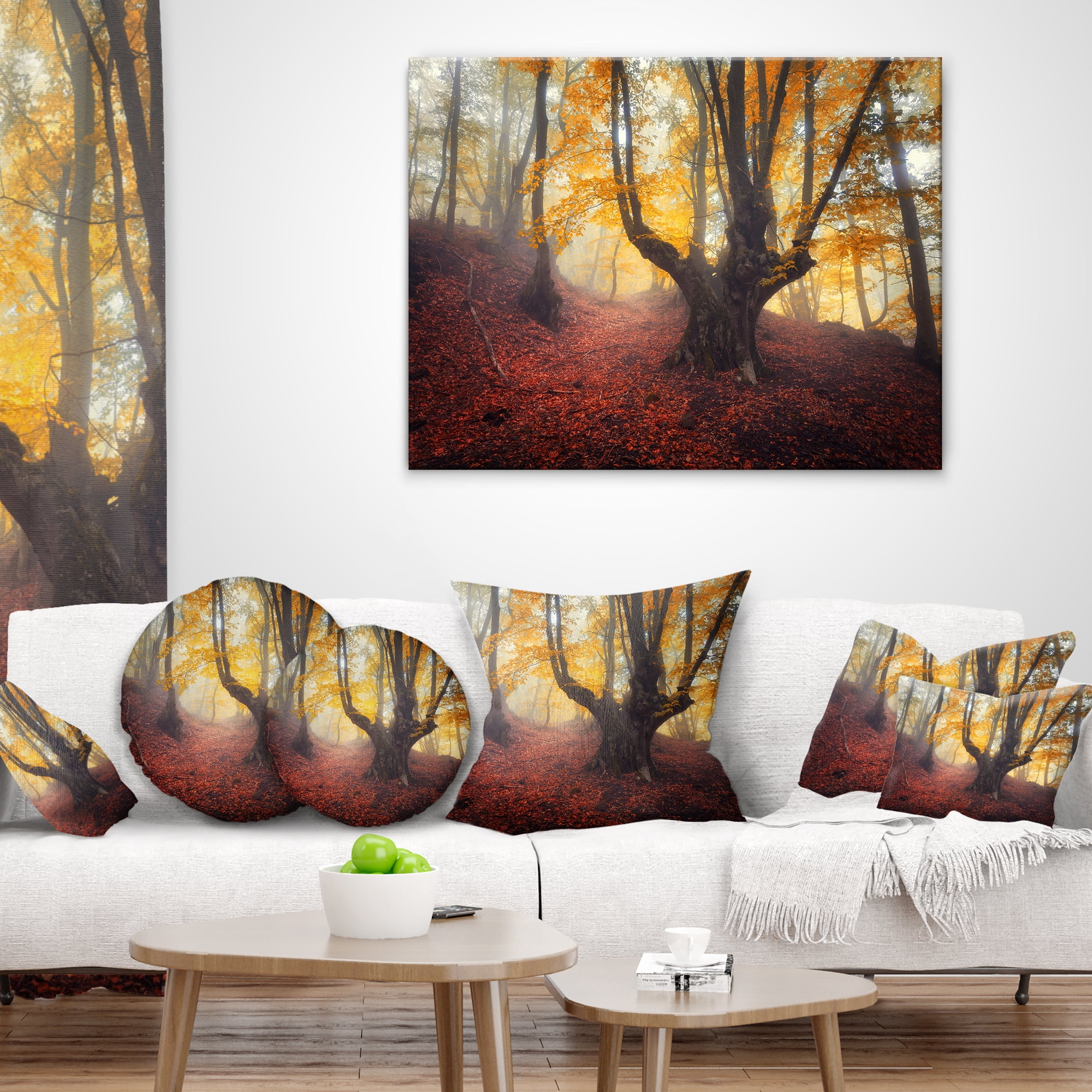 Designart Dark Old Yellow Forest - Landscape Photography Throw Pillow - 18x18