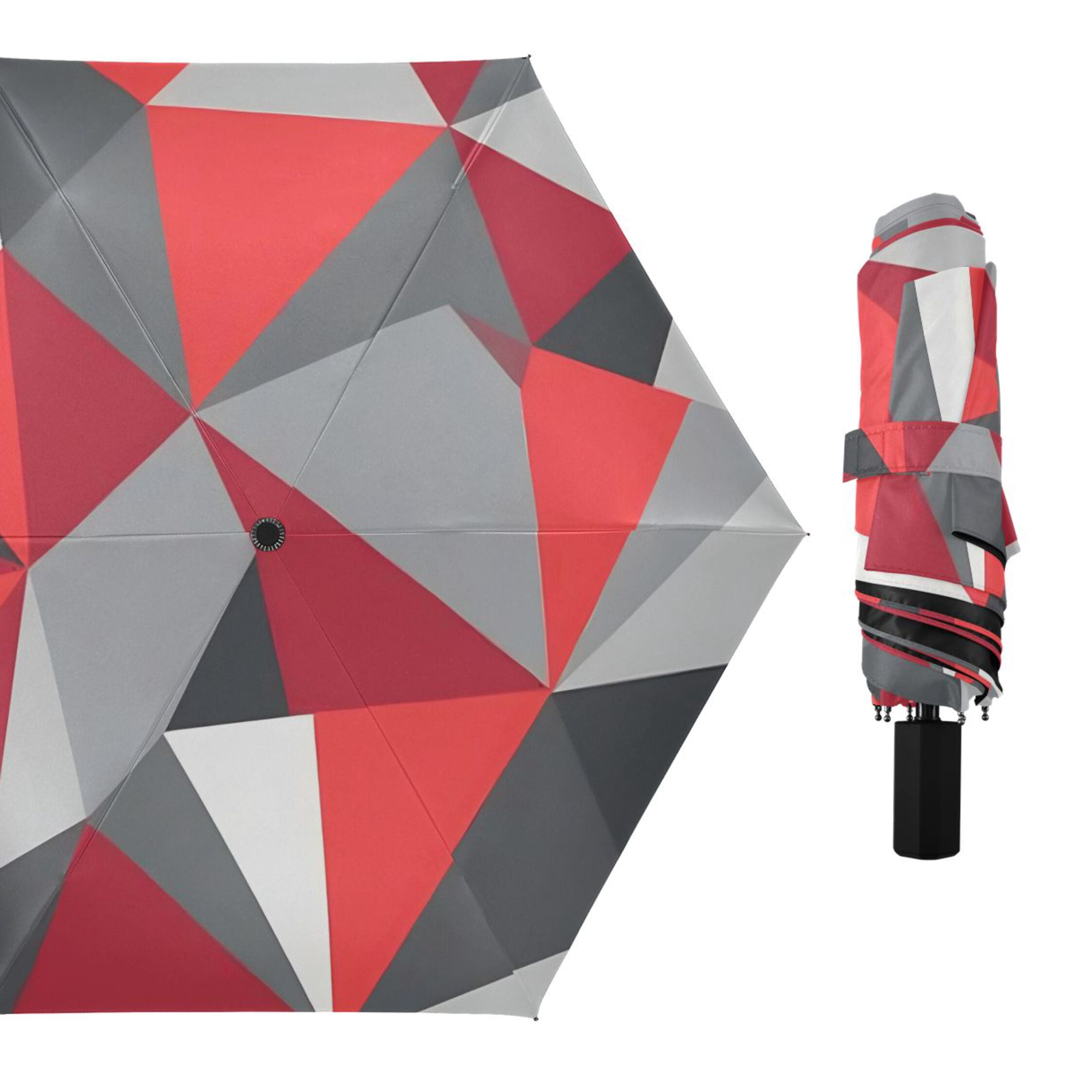 ALAZA Artistic Triangle Geometry Red UPF 50+ Compact Folding Umbrella for Rain Travel Umbrella Packable