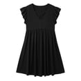 thumbnail image 7 of ClodeEU Women's V Neck Crisscross Trim Ruffle Sleeve Empire Waist A-Line Mini Dress,Casual Summer Swing Dress Black,Women's Plus XXL, 7 of 7