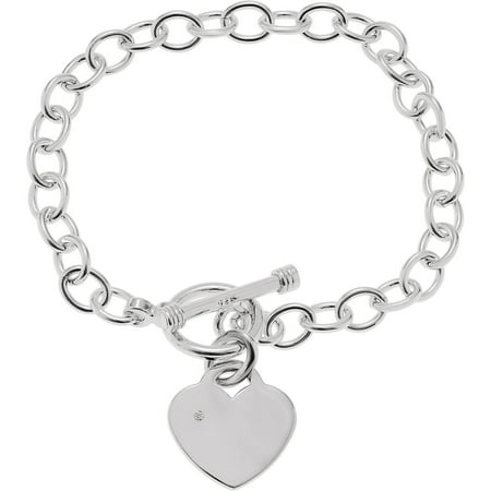 Brinley Co. Women's 0.01 Carat T.W. Diamond Sterling Silver Heart Charm Bracelet, 8