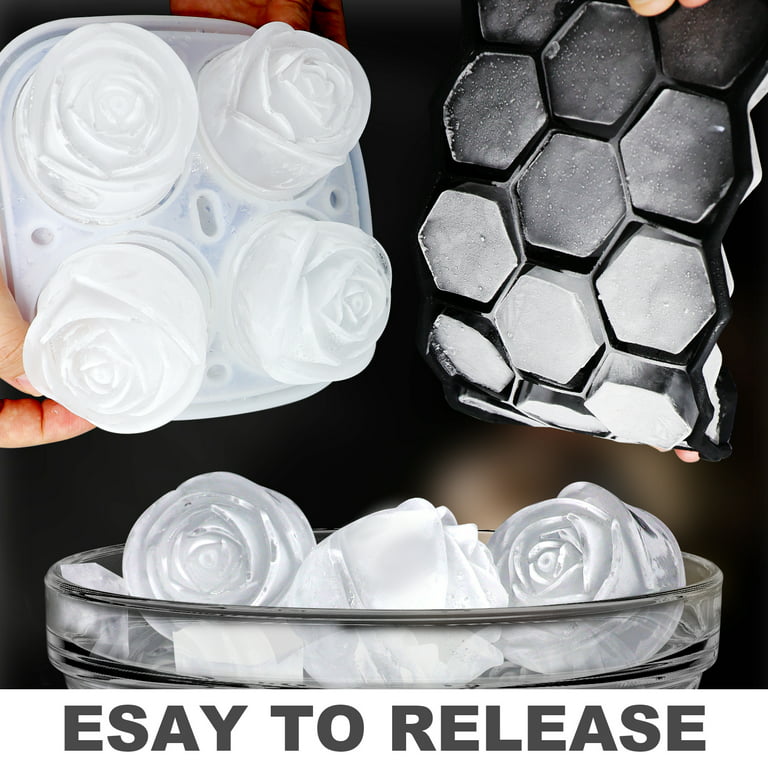 3D Rose Ice Molds 2.5 Inch, Large Ice Cube Trays, Make 4 Giant