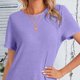 thumbnail image 3 of Camiseta de verano elegante informal de color liso con botones en la parte posterior de manga corta con dobladillo curvado para mujer, 3 of 6