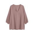 thumbnail image 5 of Neewe 3/4 Length Sleeve Womens Cotton Linen Tops Summer 3/4 Sleeve V-Neck Blouses Dressy Casual T-Shirt, 5 of 5