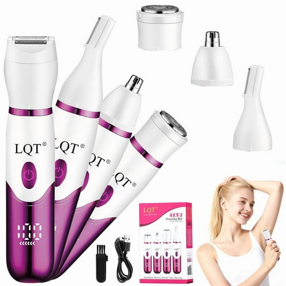 LQT Women's Electric Bikini Trimmer for Body Nose Hair Trimmer Face Shaver Eyebrow Leg Armpit Bikini Area Pubic Hair Underarm Rechargeable Portable 4 in 1 Women's Shaver Set (Pink)