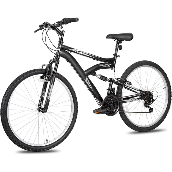 Hykolity 26 in Mountain Bike Sport Bicycle, 18 Speed Mtb Cycling for Adult Men Women Age 14 , Dual Full Suspension Outdoor Sport Bikes, Black