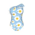thumbnail image 4 of Yiaed Daisies Flowers Print Women One Piece Swimsuits Tummy Control One Shoulder Bathing Suits Pattern Ruffle Swimwear-Medium, 4 of 8