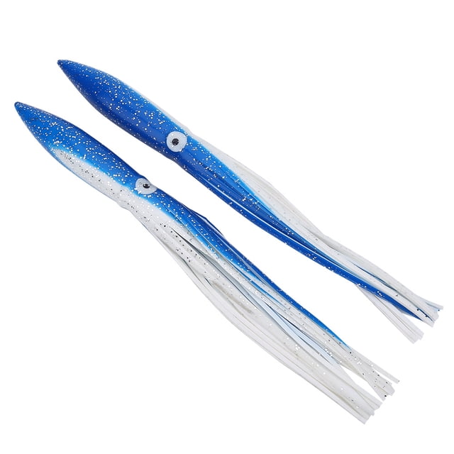 Juego de 2 señuelos para pesca de pulpo y calamar, huecos, realistas, azules y blancos, 30 cm, 27 g
