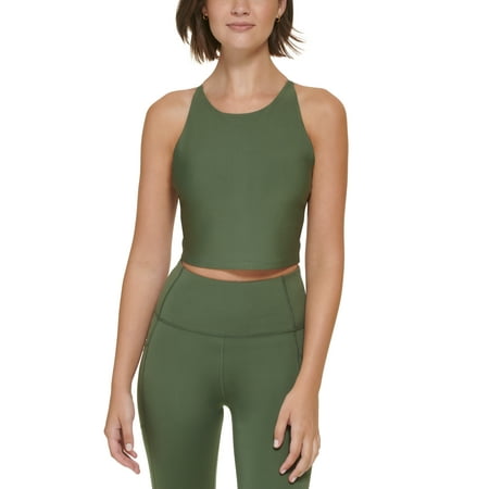 Calvin Klein Women's Low Impact High Neck Crop Top Green Size Medium
