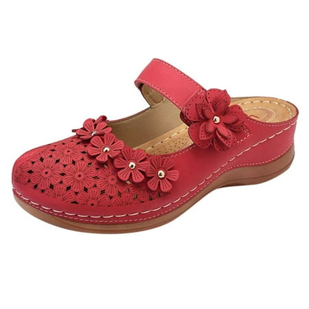 

MIARHB Fashion Non-Slip Wedges Flat Round Toe Casual Sandals Flip Plus Size Red 38