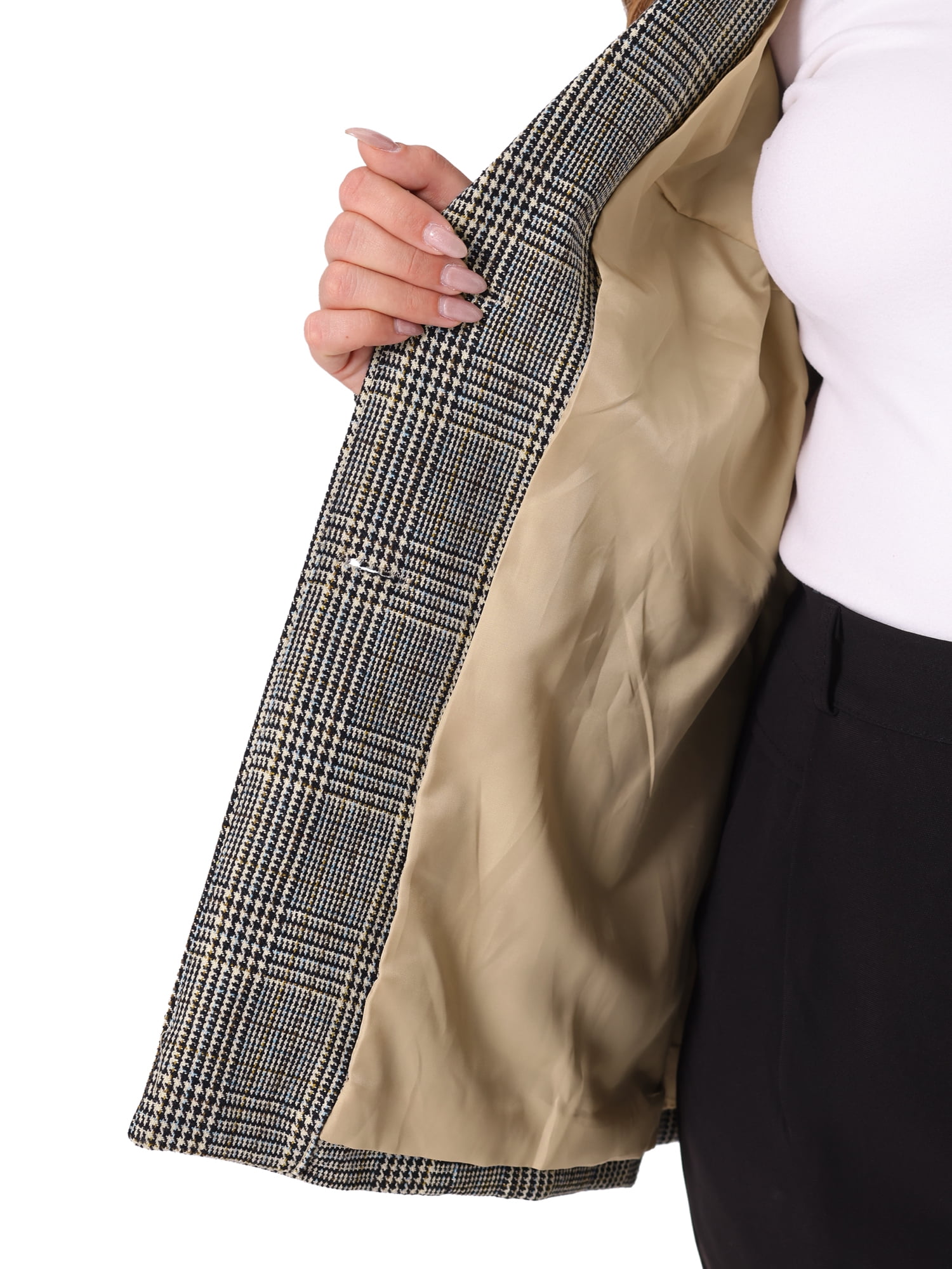 DARING DIVA Women's Plus Plaid Lapel Jacket Work Single Breasted Blazers Black Brown 1X