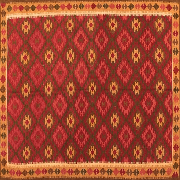 Ahgly Company Indoor Square Oriental Orange Traditional Area Rugs, 7' Square