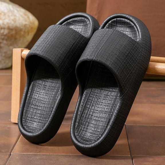 Viluyesy Mens Slides Slippers, Anti-Slip Shower Bathroom Shoes Comfort Thick Sole Indoor Outdoor EVA Slide Sandals Black