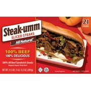 Steak-Umm, All Natural, Frozen Sliced 100% Beef Sandwich Steaks, 31.5 oz, 21 Count, Packaged Meals