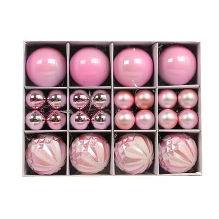 

Decor Store 40Pcs Christmas Ball Color Painted Round Shape Easy Hanging Multi Style Vibrant Decorative PS Plastic Xmas Theme Balls Pendant Party Supplies