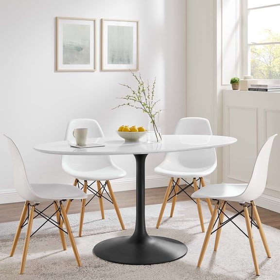 Modway Lippa 60" Oval Lacquered MDF Dining Table in Black/White